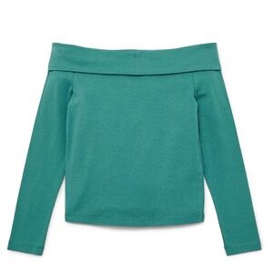 Weekend Academy Girls Off The Shoulder Top with Long Sleeves, Green Emerald XXL